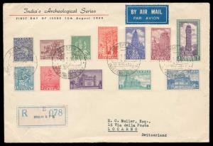 1949 Archaeological series to 1R. FDC on private printed cover inscribed ”India’s Archaeol