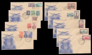 1949 Archaeological series complete set to 15r on Air India International covers (9) with 