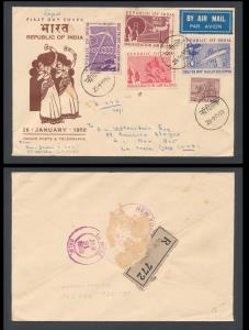 1950 Republic set of 4, SG329-32, registered FDC (oblong cover) from New Delhi with additi