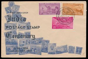 1954 Stamp Centenary 3 values, SG348-50, private FDC, depicting mix of stamps from 1854 to