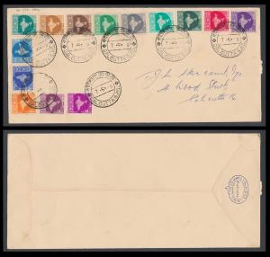 1957 Map series 1N.P. to 90nP, SG375-385a, complete set on cover with 7.5.58 “Calcutta G.P