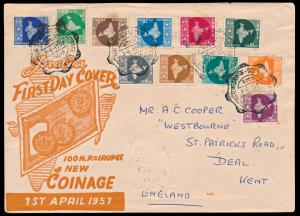1957 Map Series set of 11, wmk. Star, SG355-385, private FDC to UK, depicting India’s map,