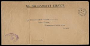 1931 Round Table Conference, stamp less cover pre-printed ”On His Majesty’s Service” to UK