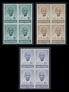1948 M. Gandhi set of 3, SG305-07, blk/4, white gum, MNH. Fine.