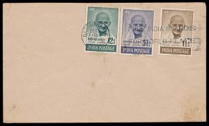 1948 M. Gandhi set of 3, SG305-07, on cover from Jaipur with “GANDHI NAGAR/JAIPUR/1948/21 