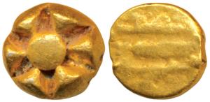 Gold Jewellery, 2.16g, 8 mm, a circle with rays emanating from it, from Ujjaini region. Ve