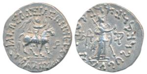 Indo-Scythians, Azes II (BC 35-AD 5), Silver Tetradrachm, 9.64g, king mounted on a horse t