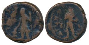 Kushanas, Kanishka I ©. 127/28-152 AD), Copper Tetradrachm, 17.28g, obv. king standing fac
