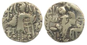 Kidara Kushanas, Anonymous (early 5th century AD), Base Gold Dinar, 7.74g, obv. king stand