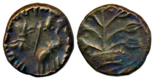 Western Kshatrapas, Nahapana (c. 119-124 AD), Copper Unit, 4.96g, obv. thunderbolt of Naha