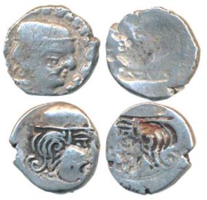 Western Kshatrapas, Silver Drachma (2), Error, Brockage, nice deep and Complete Lakhi impr