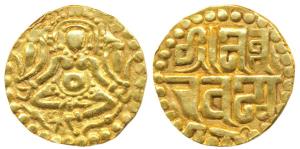 Paramaras of Malwa, Nara Varmana (1070-1086 AD), Gold 4 ½ Masha, 4g, obv. seated goddess L