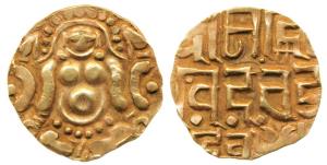 Gahadavalas of Kanauj, Govinda Chandradeva (1114-1154 AD), Gold Dinar, 4.28g, obv. Goddess