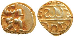 Vijayanagar, Bukka Raya I (c.1344-1377 AD), Gold Pagoda, 3.34g, warrior walking to right w