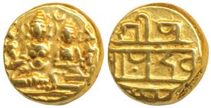 Vijayanagar, Devaraya I, Gold Pagoda, 3.45g, Shiva-Parvati seated, Siva holding antelope h