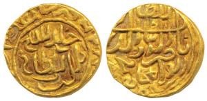 Nasir al-din Mahmud, Gold Tanka, 10.68g, Khallada Mulk Sultanate legend, tughra style lege