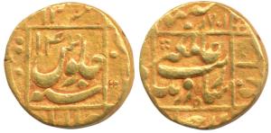 Aurangzeb, Gold Mohur, 10. 85g, Jahangirnagar Mint, ruler’s name within square area on obv