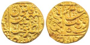 Aurangzeb, Gold Mohur, 10.98g, Junagadh (Junagarh) Mint (partially seen), couplet in margi