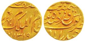 Mir Mahbub Ali Khan, Gold ½ Ashrafi, 5.56g, Farkhanda Bunyad Hyderabad Mint, AH 1319 (KM 2