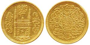 Mir Usman Ali Khan, Gold ¼ Ashrafi, 2.78g, Farkhanda Bunyad Hyderabad Mint, full ’Ain’ in 