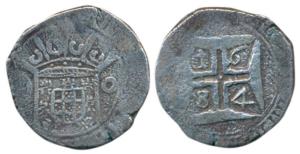 Diu, Peter II, Silver Xerafim, 10.65g, date 1684, crown arms divide DO within a circle, re