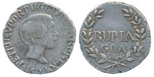 Goa, Pedro V (1853-1861), Silver Rupia, 10.92g, 1859, value within sprays on rev. (KM 279)