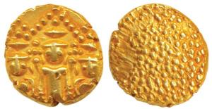 3 Swami Gold Pagoda, 3.29g, Tirupati Balaji in the centre, flanked by his wives Shri Devi 