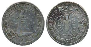 Silver ¼ Pagoda, 10.52g, 2nd issue, 1808, value in English and Persian on ribbon around Go
