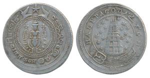 Silver ½ Pagoda, 2nd issue, 1808, value in English (small letters) and Persian on ribbon a