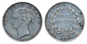Victoria Queen, Silver Rupee, 1840, Continuous Legend, Bombay Mint, English Head Rev III, 