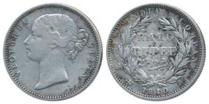 Victoria Queen, Silver ½ Rupee, 1840, Divided Legend, Calcutta / Bombay Mint, .W.W incuse,