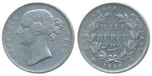 Victoria Queen, Silver ½ Rupee, 1840, Divided Legend, Calcutta / Bombay Mint, .W.W incuse,