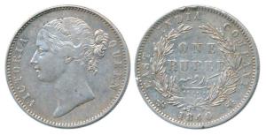Victoria Queen, Silver Rupee, 1840, Divided Legend, Calcutta / Bombay Mint, WW raised, let