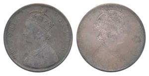 Victoria Queen, Silver Rupee, Error, Brockage, nice complete lakhi impression on rev. Very