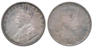 George V, Silver Rupee, Error, Brockage, nice complete lakhi impression on rev., the lakhi