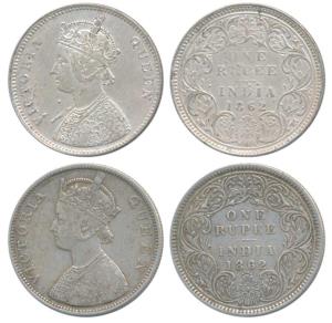 Victoria Queen, Silver Rupee (2), 1862, Bombay Mint, A / I / 0 / 4; B / I / 0 / 4. (Pr 78,