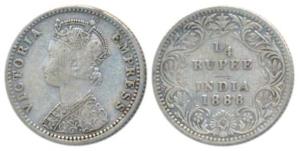 Victoria Empress, Silver ¼ Rupee, 1889, Bombay Mint, C / II / B incuse (Pr 423). About Ver