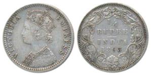 Victoria Empress, Silver ¼ Rupee, 1893, Bombay Mint, C / I / B incuse (Pr 428). Very Fine+