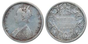 Victoria Queen, Silver ½ Rupee, 1876, Bombay Mint, B2 / II / dot (Pr 287). Very Fine, Scar