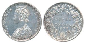 Victoria Empress, Silver ½ Rupee, 1877, Bombay Mint, B2 / II / Dot (Pr 288). Extremely Fin