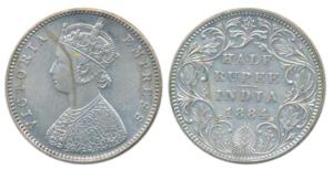 Victoria Empress, Silver ½ Rupee, 1884, Bombay Mint, A /II / Dot (Pr 292). About Extremely