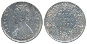 Victoria Empress, Silver ½ Rupee, 1888, Bombay Mint, A / II, No mint mark (Pr 297). Fine+,