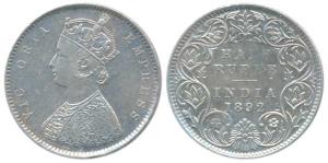 Victoria Empress, Silver ½ Rupee, 1892, Bombay Mint, A / I/ B incuse (Pr 302). Very Fine+.
