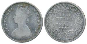 Victoria Empress, Silver ½ Rupee, 1897, Calcutta Mint, A / I / C incuse (Pr 280). Fine, Sc