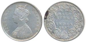 Victoria Empress, Silver ½ Rupee, 1897, Bombay Mint, A / I / B incuse (Pr 305). Extremely 