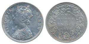 Victoria Queen, Silver Rupee, 1875, Bombay Mint, C1 / II /dot (Pr 144). Cleaned, Scarce.