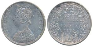 Victoria Queen, Silver Rupee, 1875, Bombay Mint, A2 / II / dot (Pr 146). About Uncirculate