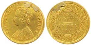Victoria Empress, Gold Mohur, 1881, V in Jabot (Prid 18). Ex-mount, Very Fine.