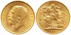 George V, Gold Sovereign, 8g, Bombay Mint, 1918, ’I’ mint mark for India on rev. (KM 525A)