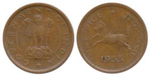 Copper Pice, Hyderabad Mint, 1953, split diamond as mint mark. Extremely Fine, Extremely R
